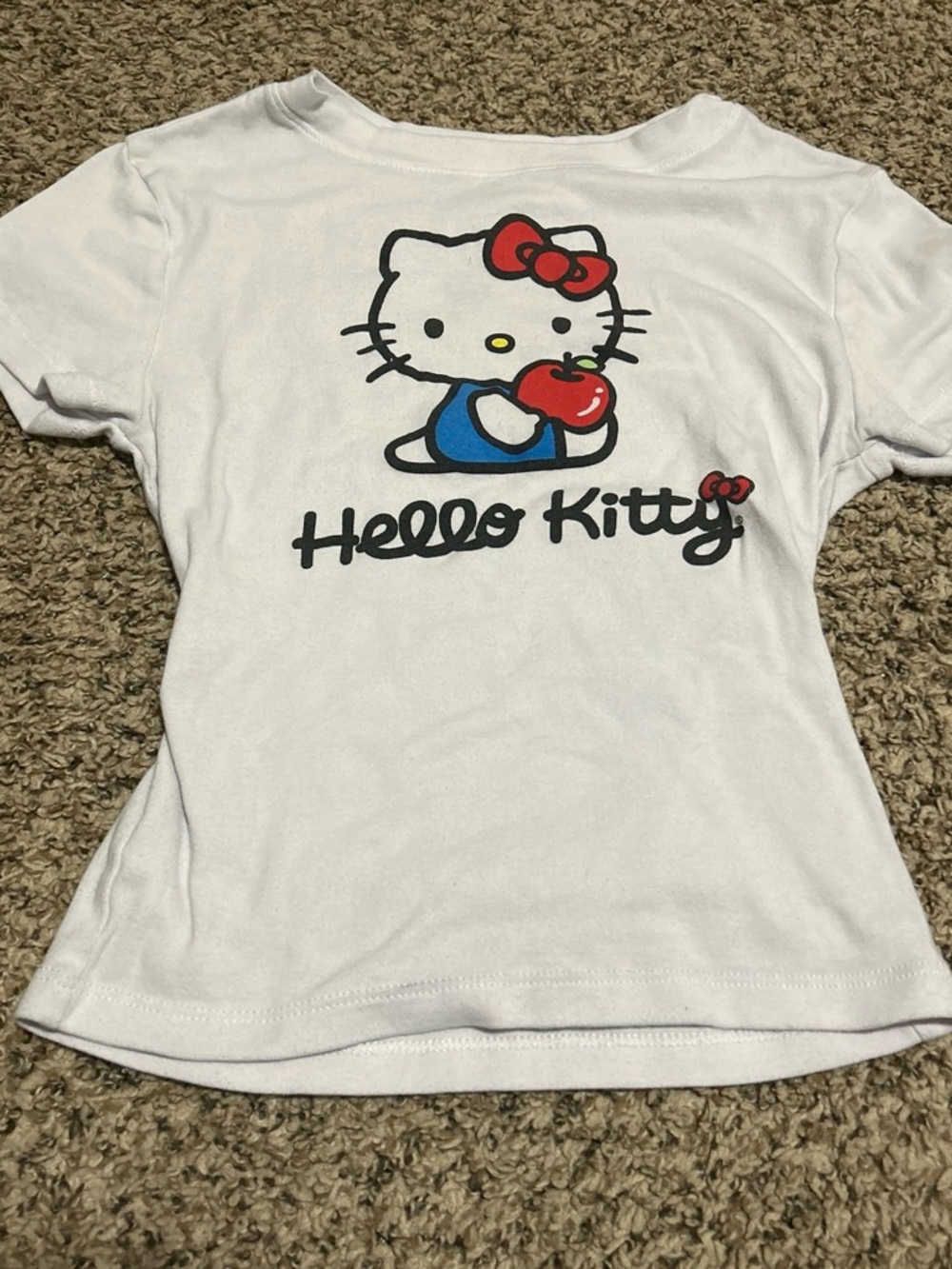 Hello Kitty White T‑Shirt with Red Bow and Apple